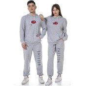 Resim Unisex Anime Baskılı Gri Renk Eşofman Takımı Gri 