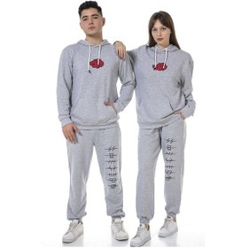 Resim Unisex Anime Baskılı Gri Renk Eşofman Takımı Gri 