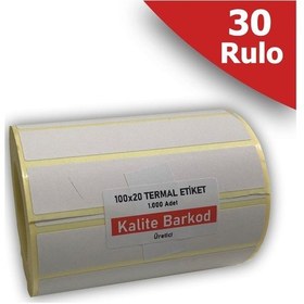 Resim 100X20 Termal Etiket 30 Rulo Barkod Etiketi Kalite Barkod 