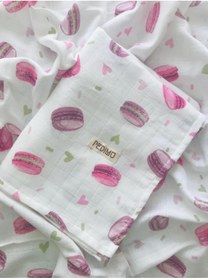 Resim Pedimu Macaron Desenli Müslin Örtü Organic Pembe Müslin Bebek Battaniyesi 
