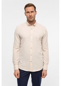 Resim Süvari Bej Slim Armürlü Düğmeli Yaka Gömlek Bej 