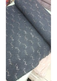 Resim Dantel Üstü Payetli Gri Renk Abiye Kumaş 