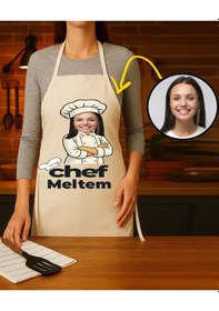 Resim Kişiye Özel Karikatür Fotoğraflı Ve İsimli Mutfak Önlüğü Chef Tasarımlı 2 Krem 