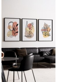 Resim Huhuli Ahşap Siyah Çerçeveli Boho 3 Lü Tablo Huhu226 