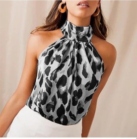 Resim Ge Ticaret Kadın Halter Yaka Leopar Desenli Mikro Kumaş Bluz LEOPAR 