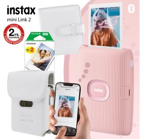 Resim Instax Mini Link 2 Toz Pembe Akıllı Telefon Yazıcısı ve Çantalı Hediye Seti 1 
