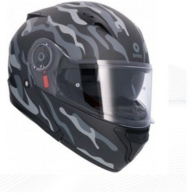 Resim Shiro Flip Up Triton Comm Motosiklet Kaskı Camuflaje 