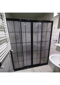 Resim Teknesiz Duşakabin Mika Plastik Camlı Karolaj Desenli Siyah 