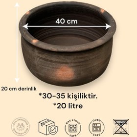 Resim Doğal Toprak Kuzuluk Güveç Tencere 35-40 Kişilik 20 Litre 40x20 C Kahverengi 