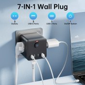 Resim 7'si 1 arada Duvar Güç Küpü - 3 AC Çıkışı ve 4 USB Portu (USB-C dahil), Darbelikoruma ile Kompakt Şarj Merkezi, Ev ve Ofis için 3 Çıkış ve 4 USB Portu, Siyah/Beyaz Renklerde Mevcut 