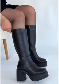 Resim Disan Siyah Cilt Topuklu Çizme Çok Renkli 