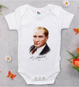 Resim Bk Kids Atatürk Temalı Beyaz Bebek Body Zıbın-12 Çok Renkli 