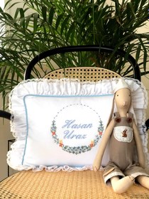 Resim Floral Model Dekoratif Bebek Yastığı - Mavi / Fırfırlı 