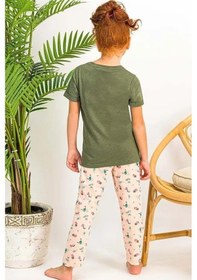 Resim Arnetta Kız Çocuk Kısa Kollu Bisiklet Yaka Kaktüs Desenli Pijama Takım Haki 
