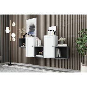 Resim Nettrends Raflı Dolaplı Duvar Rafı Antrasit Beyaz 170 Cm Dvr-1120 DVR-1120krc 