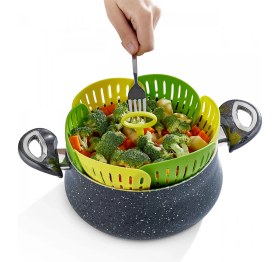 Resim Plastik Katlanır Buharda Pişirme Aparatı Sağlıklı Haşlama Sepeti 