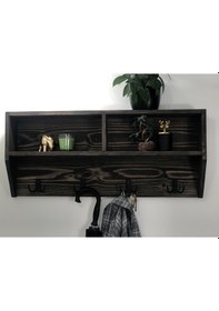 Resim O&Awood Doğal Ahşap Vestiyer, Dekoratif 4 Askılı Portmanto, Raflı 2 Bölme (531872394) 