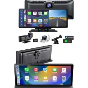 Resim 4K 10.2 Inç Çift Kameralı Araç Multimedya Ekranı Carplay Kablosuz Tüm Cihazlara Uyumlu 
