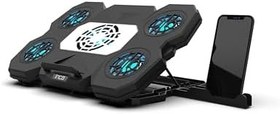 Resim Inca INC-614GMS RGB LED 5 Fanlı Sessiz Laptop Soğutucu Stand, 17"e Kadar Uyumlu, 5 Kademe Ayar, USB 2.0 Girişli, Telefon Tutucu, Alüminyum Yüzeyli, Ergonomik Tasarım, Yüksek Soğutma Performansı 