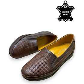 Resim Günlük Kadın Hakiki Deri Comfort Tam Ortopedik Anne Ayakkabısı Kahve Fasulye Baskı Kahverengi 