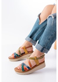 Resim 730-153 Multi Ortopedik Hakiki Deri Dolgu Kadın Sandalet Siyah 