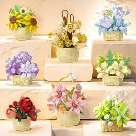 Resim Renkli DIY Çiçek Yapboz Yapı Blokları Seti - Yaylı Sepetlerde Yaratıcı Küçük Parçacık Çiçek Montaj Kiti, Bahar Festivali & Sevgililer Günü Hediyeleri, Parti İkramları ve Ev Dekoru için Mükemmel | Dayanıklı ABS Malzeme | Şükran Günü, Cadılar Bayramı, Noel Süsleri, Çiçek Buketi Malzemeleri için İdeal 