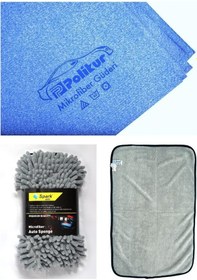 Resim Polikur 3356 Güderi Oto Kurulama Bezi & Spark 7040 Yıkama Süngeri & Spark 2315 Havlu Bez 3'lü Set 