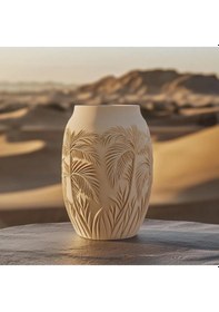 Resim Tropikal Palm Desenli Pla Vazo - Çöl Esintisi Dekor 20 Cm 3d Yazıcı İle Üretilmiş 