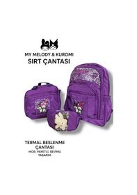 Resim Probag Melody Kuromi 3'lü Okul Çanta Sırt Çantası Beslenme Çantası Kalemlik Peluş Oyuncak Hediyeli Mor 