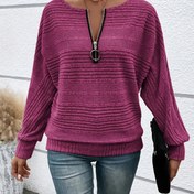 Resim Kadınlar İçin Şık Kışlığın Yarasa Kol Kazak - Tam Fermuarlı Çiftlik, Rahat Kalibreli Hafif Pembe Örgü, ile Sonbaharda ve kıyamette giyim işlevselliği (Düz Renk 