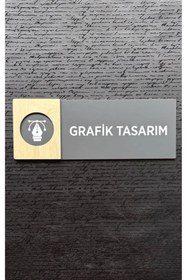 Resim Yönline Grafik Tasarım Kapı İsimlik Levhası Antrasit Pleksi Ahşap Detaylı Kendinden Yapışkanlı 