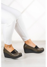 Resim Erkan Saçmacı Daisy Haki Hakiki Deri Dolgu Topuklu Günlük Ayakkabı Haki 