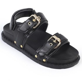Resim Shoetek Tarisa Kadın Sandalet Bantlı Tokalı Siyah Deri Siyah 