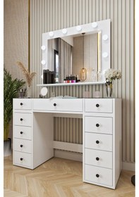 Resim Ases Mobilya Asl53 Hollywood Işıklı Makyaj Masası Bol Çekmeceli Modern Tasarım Beyaz 
