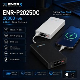 Resim Enerx ENR-P2025DC 20000 Mah Powerbank - LED Göstergeli, 2.1A Hızlı Şarj, Çift USB Çıkış, Siyah 
