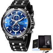 Resim Hanyang Siyah Mavi Lıge Üst Marka Relogio Masculino Erkek Saatler Lüks Ünlü Erkek Saati Moda Rahat Kronograf Askeri Kuvars Kol Saati (Yurt Dışından) 