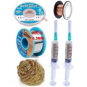 Resim Lehimleme Seti Havya Ucu Temizleme Teli Flux,lehim Emme Tel 2,5mm Ve Lehim Teli Soldering 40gr 0,3mm St011 