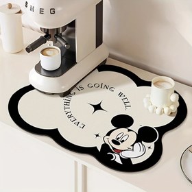 Resim Disney Mickey Kahve Makinesi Mutfak Drenaj Matı - Hızlı Kuruyan, Su Emici, Kaymaz ve Dayanıklı 