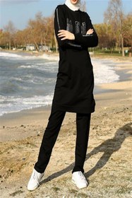 Resim CNG MODA Kadın Taşlı Siyah Tesettür Eşofman Takımı 