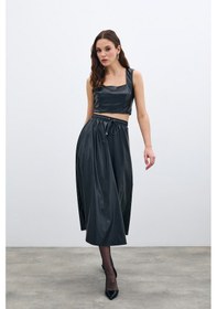 Resim Sateen Bel Lastikli Deri Etek - Siyah-135588 Siyah 