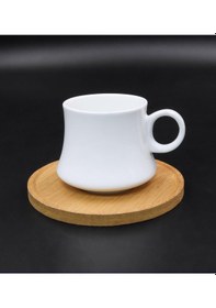 Resim Özel Set Kutusunda Bambu Tabaklı Beyaz Fincan & Tek Kullanımlık K 