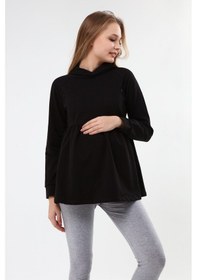 Resim Luvmabelly Myra4531 Büzgülü Fermuarlı Emzirme Sweatshirt -siyah-siyah 