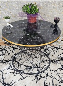 Resim Zafir Siyah Fırınlı Statik Boya Siyah Mermer Gold Cumba Suntalem Tabla Pota Orta Sehpa - Siyah Orta Sehpa Siyah 