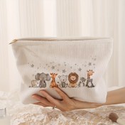 Resim Jit Şirin Hayvan Baskılı Corduroy Fermuar Makyaj Çantası, Hafif Kozmetik Pouch, Çift Fonksiyonlu Tuvalet Çantası, Polyester, Kokusuz, Rastgele Baskı Tasarım 
