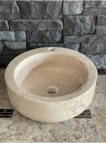 Resim Polen Stone Bej Mermer Batarya Bağlantılı Lavabo 42x15 