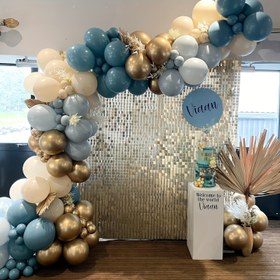 Resim 165 Adet Beaumode Mavi Taş ve Altın Balon Süsleme Seti, Karışık Boyutlar 12.7/25.4/45.72 cm, Doğum Günü, Vaftiz, Bebek Partisi, Yıldönümü, Genel Kutlamalar İçin Emülsiyon Balonlar, Elektrik Gerektirmez 
