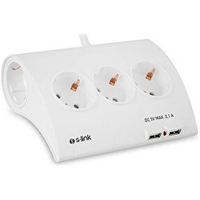 Resim S-Link SPG9-5-15 Akım Koruma ve 2 Adet 2.1 A USB Şarj Soketli Beşli Masaüstü Grup Priz 