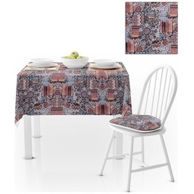 Resim Geometrik Desenli Kahve Çikolata Kadife Dokulu 180x260 Masa Örtüsü 