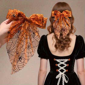 Resim 1 adet Kızlar için Halloween Örümcek Ağı Kemer Saç Tokası - Siyah Detaylı Turuncu Örümcek Tasarımı, Dayanıklı Polyester Parti Aksesuarı, Gençler için Halloween Kostümü ve Temalı Etkinlikler, Halloween Kostümü Aksesuarı | Eğlenceli Tasarım | Dayanıklı Saç Tokası, Halloween Süsleri 