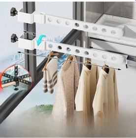 Resim Kosona Pencereye Takılabilir Katlanabilir Çamaşır Kurutma Çubuğu, 8 Delikli Tam Dolgulu, Güvenli Ve Pratik, Beyaz 2 Adet Seti 